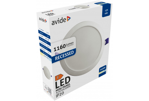 LED Ceiling Lamp Recessed Panel Round Plastic 12W CW